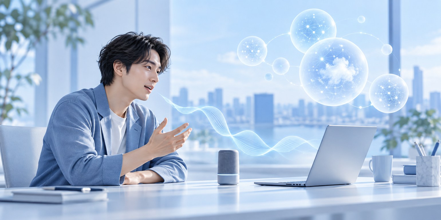 Gemini 3.8 Liveを使い音声でAIに相談するビジネス活用のイメージ